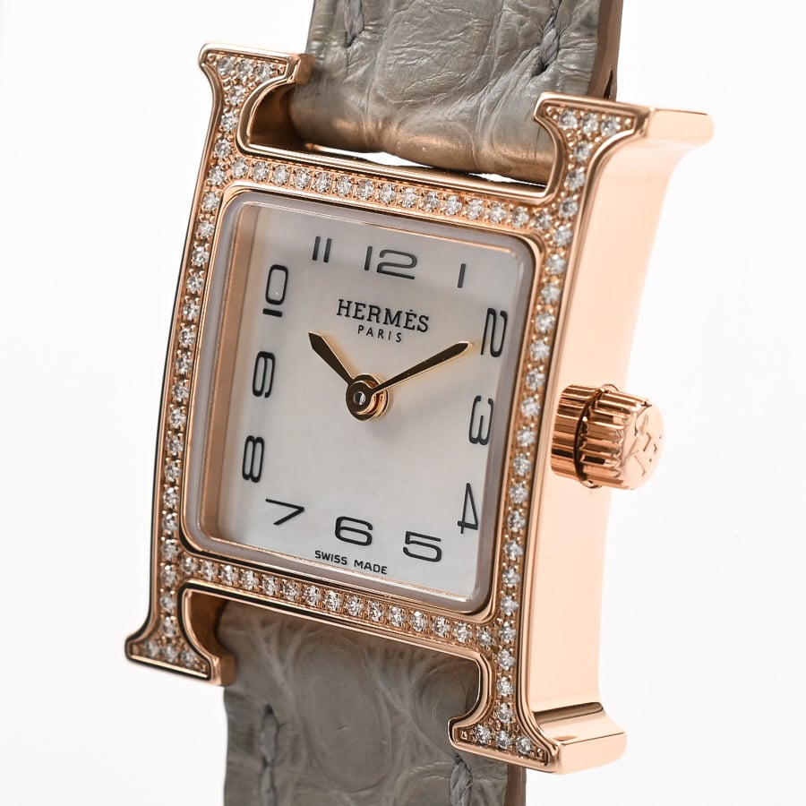 最終値下げ エルメス HERMES Hウォッチ ピンクシェル レディース