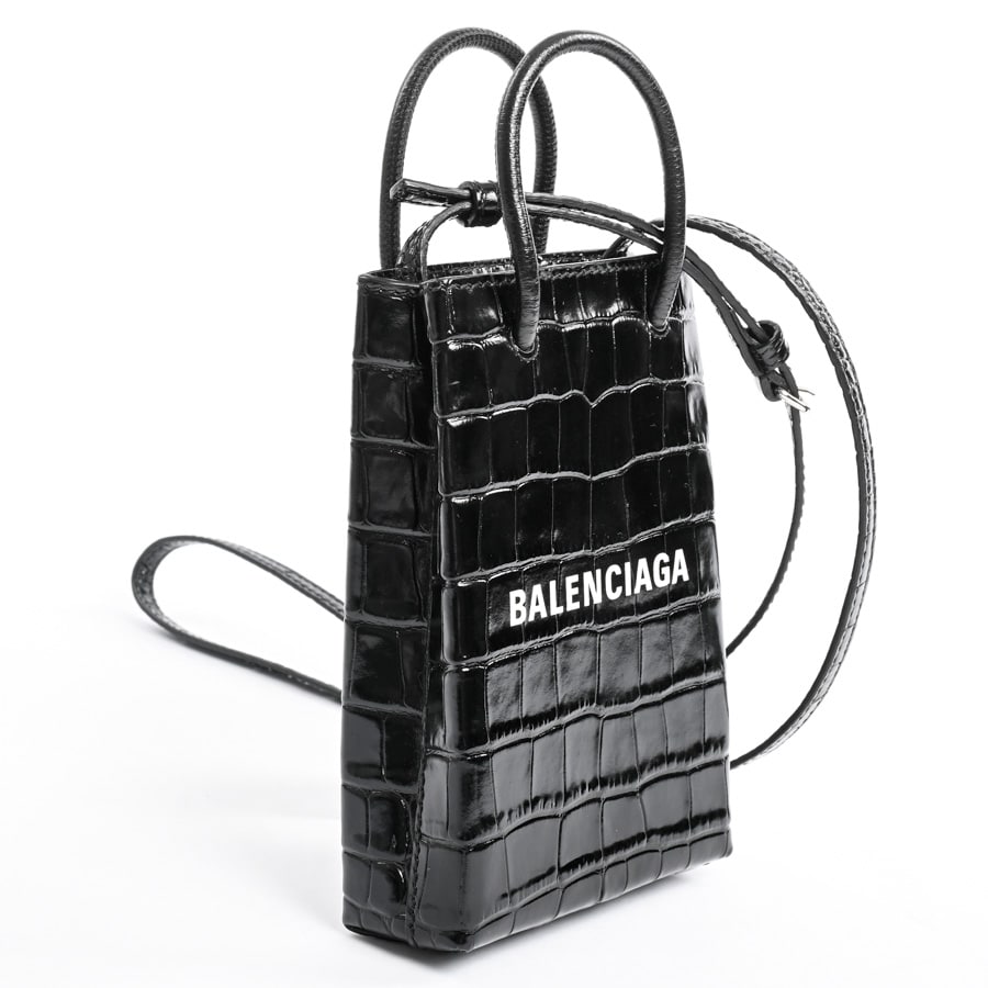【BALENCIAGA】国内発送★ショルダーバック ショッピングフォンホルダー(約W12xH18xD5cm(実寸) ブラック