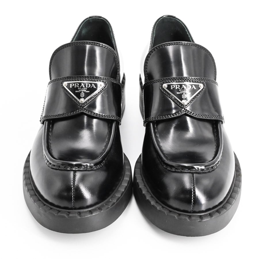 プラダチョコレートハイヒールローファー36 プラダ チョコレート ブラッシュドレザー ハイヒールローファー プラダ
