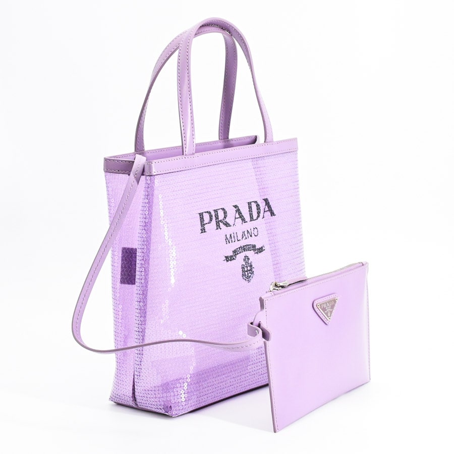 PRADA パープル メッシュトートバッグ スモールスパンコールメッシュトート(約W20xH7.5xD23cm(実寸