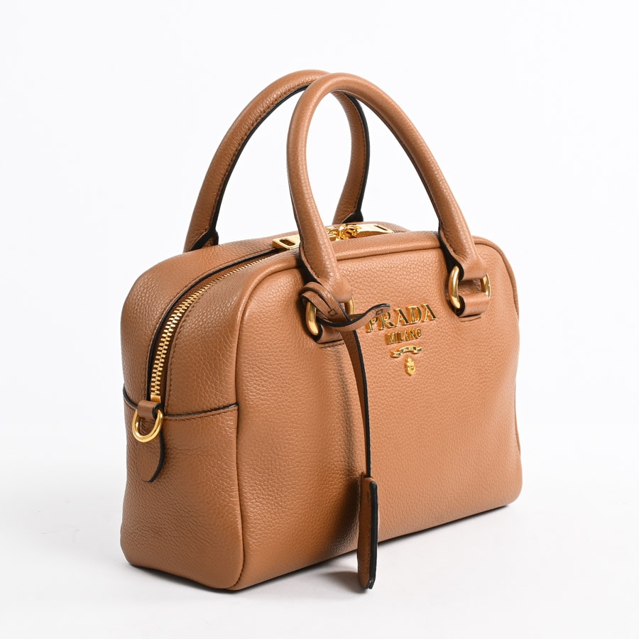 訳あり格安】PRADA ハンドバッグ レザー キャメル 2WAYハンドバッグ 