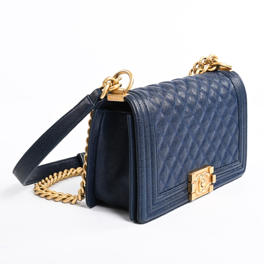 CHANEL ボディバッグ ネイビー ボーイシャネルハンドバッグ(約W25xH14.5xD8cm ネイビー): ブランド