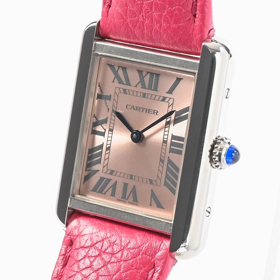 （美品）Cartier タンクソロSM カーフレザー　ベルト　ピンク タンクソロSM | W5200000 | ステンレス | 中古A品| レディース