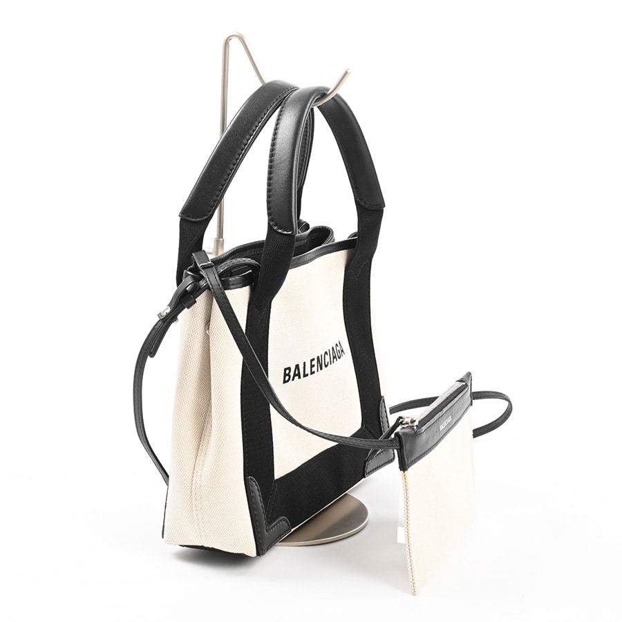 M*様 BALENCIAGA ハンドバッグ ホワイト/ブラック ネイビーカバスXS | 390346 | ハンドバッグ | キャンバス | 中古A品