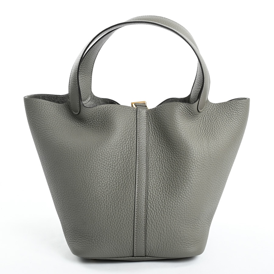 ピコタンロック風　グレー レザーハンドバッグ HERMES エルメス ピコタンロック MM ハンドバッグ エタン グレー