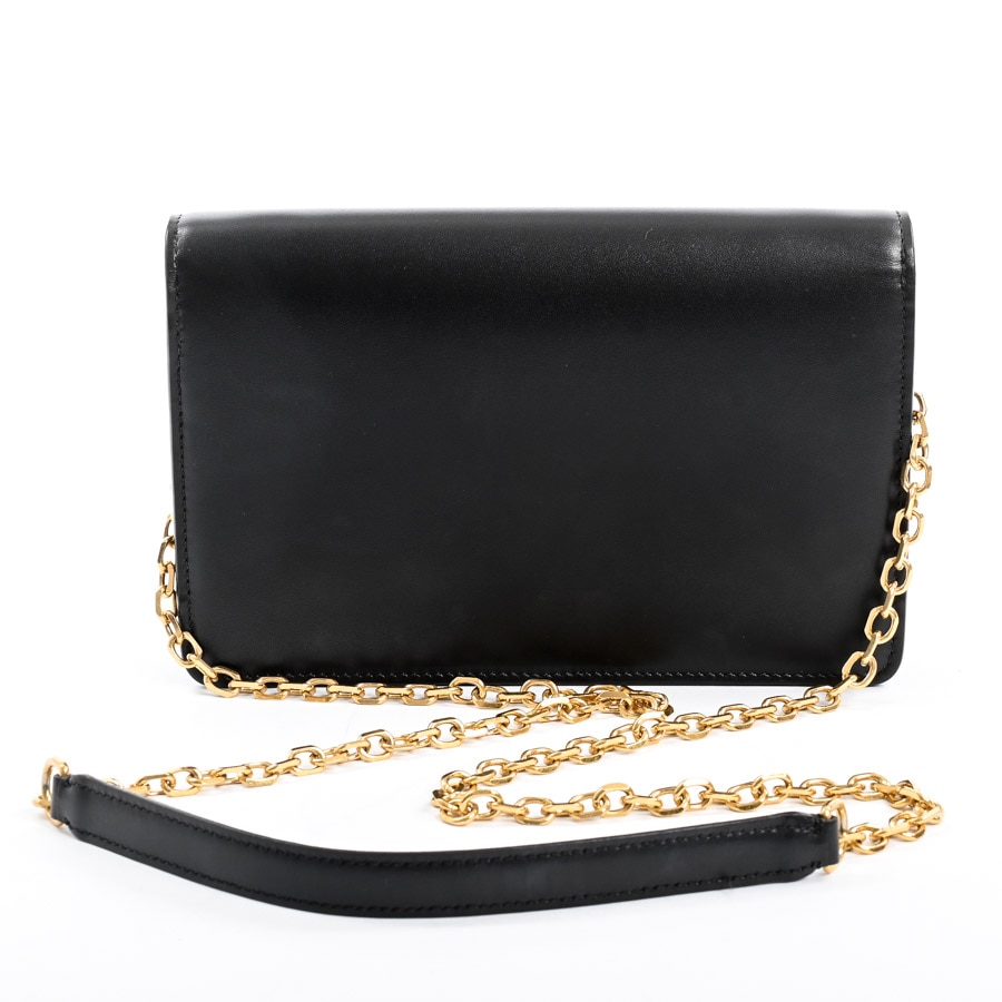 美品【CELINE】ブラック レザー マイヨンチェーン ウォレット マイヨンチェーンウォレット(約W19xH13xD4cm(実寸) ブラック