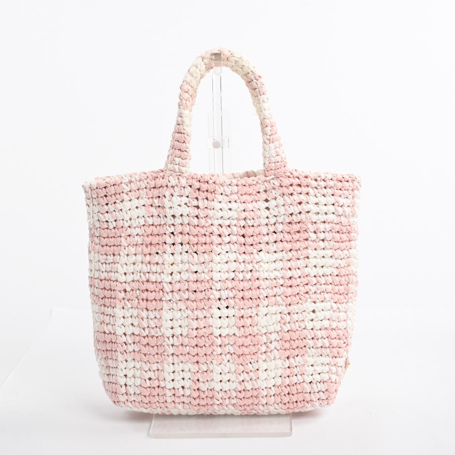 スモールクロシェトート(約W23xH26xD8cm(実寸) ピンク/ホワイト