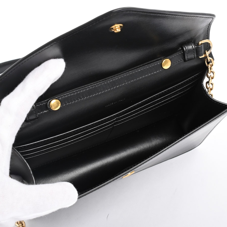 美品【CELINE】ブラック レザー マイヨンチェーン ウォレット マイヨンチェーンウォレット(約W19xH13xD4cm(実寸) ブラック