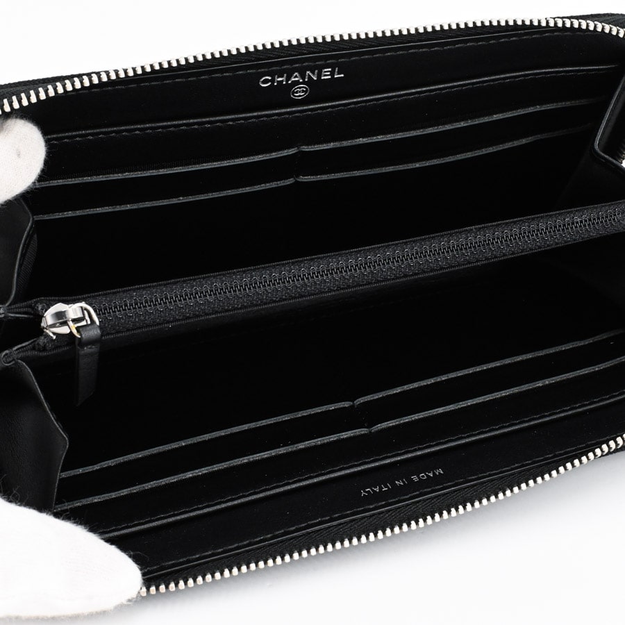 CHANEL 長財布 ロングジップウォレット(約W19.5xH10.5cm(実寸) ブラック): ブランド
