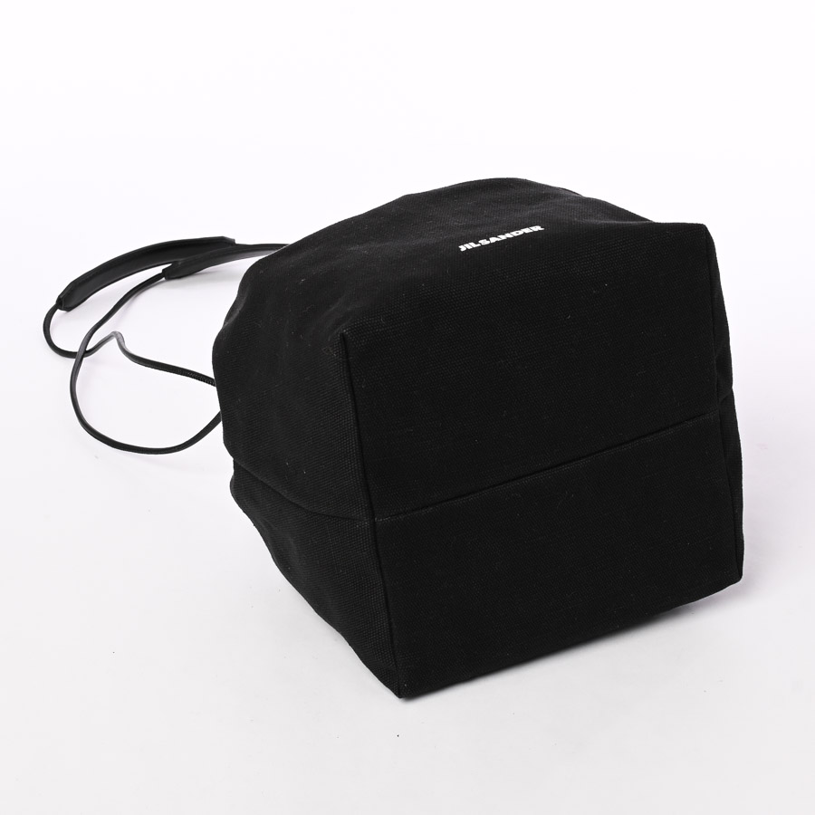 JIL SANDERドローストリング バケットバッグキャンバスレザーブラック