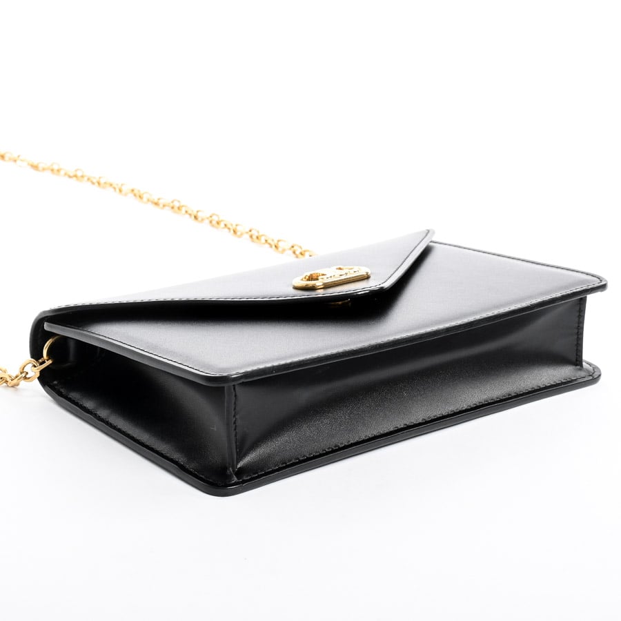 美品【CELINE】ブラック レザー マイヨンチェーン ウォレット マイヨンチェーンウォレット(約W19xH13xD4cm(実寸) ブラック