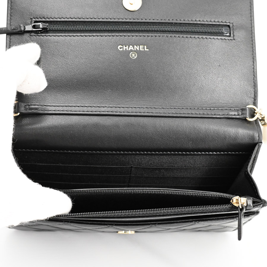 【CHANEL】パールチェーン ショルダーウォレット ラムスキン マトラッセ チェーンウォレット フェイクパールショルダー