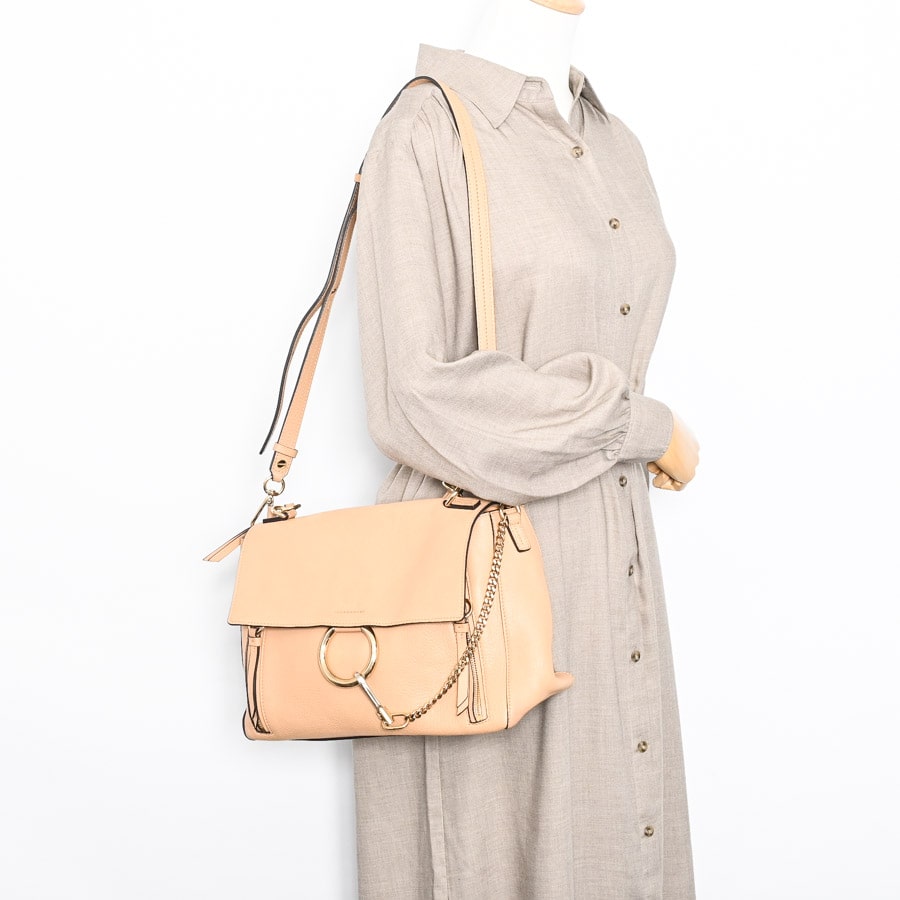 CHLOE FAYE DAY Leather Shoulder Bag 2way Handbag Beige Used