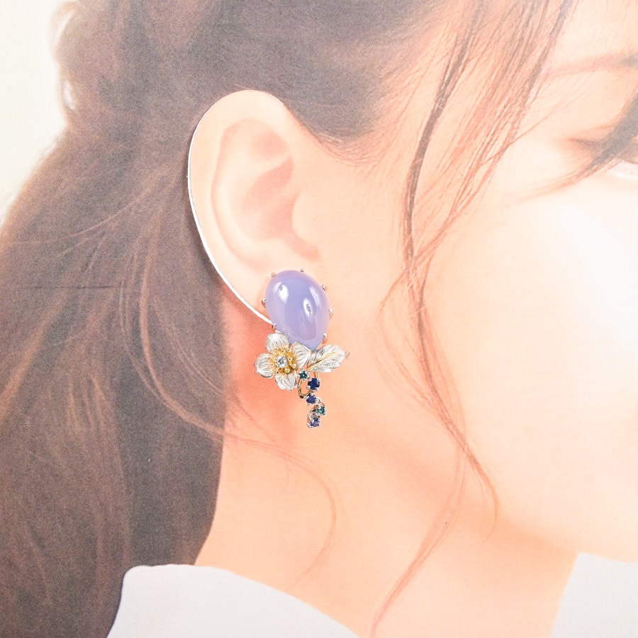 カルセドニー ピアス(チャーム:最大約W25xH35mm): ブランドジュエリー