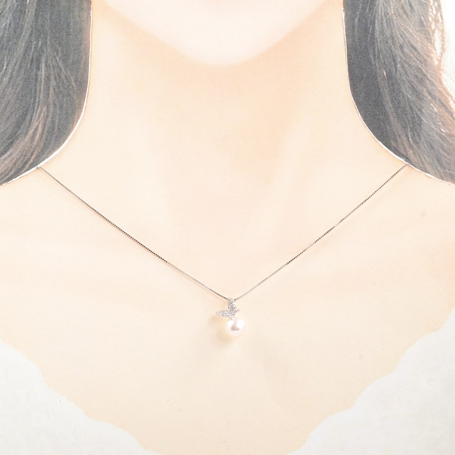 ホワイトパール ネックレス(チェーン長さ(留め具含):最長約45cm