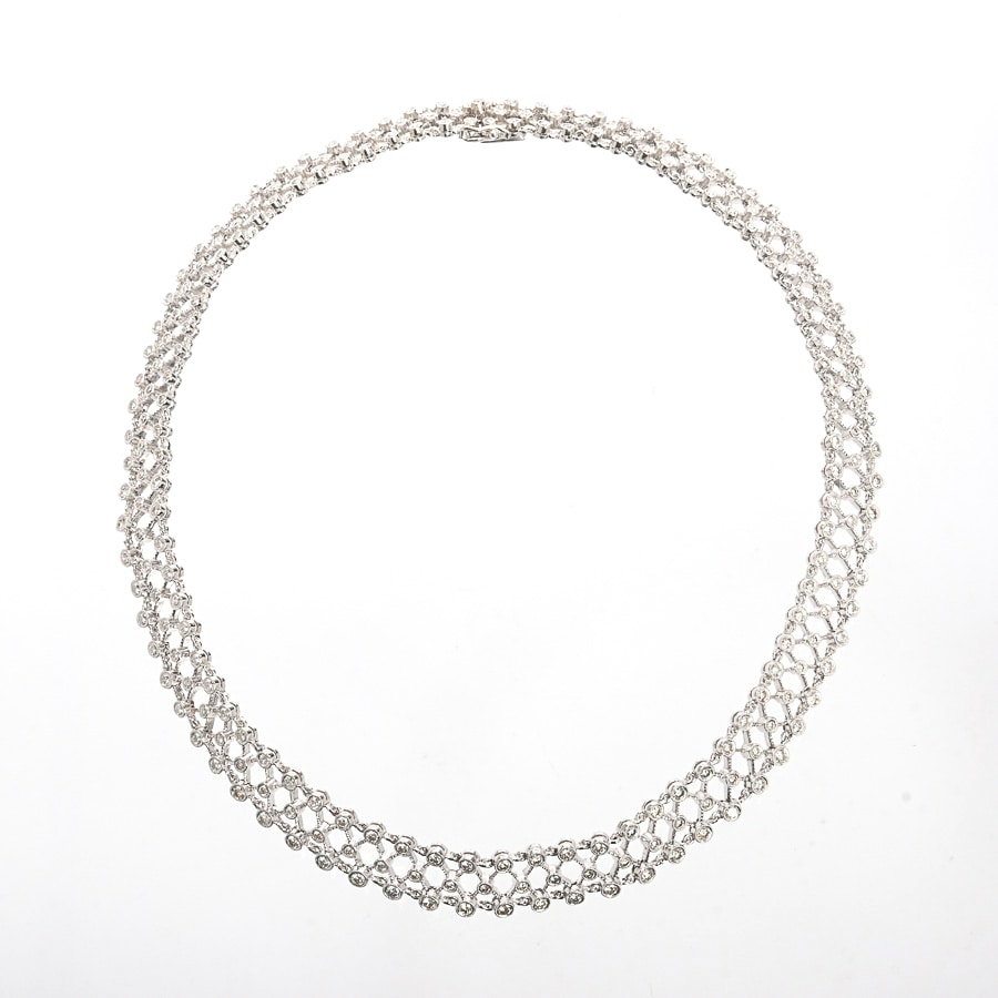 ダイヤ ネックレス K18WG 内周:約36cm 幅:約12mm