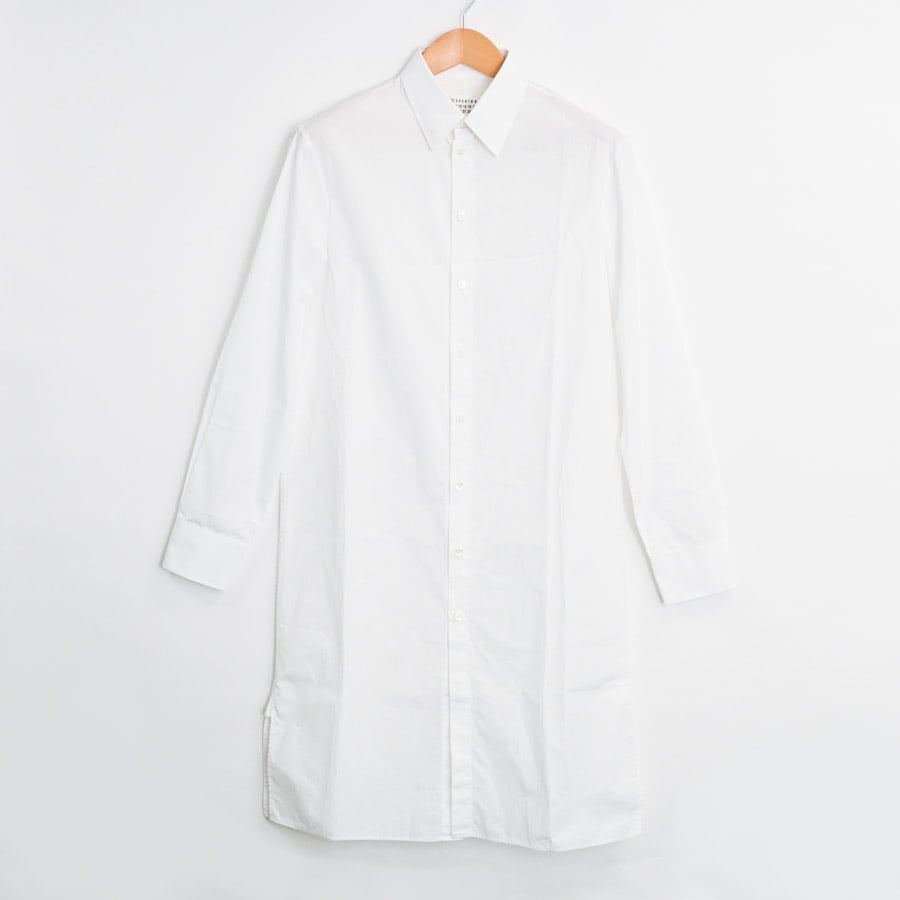 ロングシャツ ホワイト 肩幅44x身幅54x着丈102x袖丈63cm(実寸)