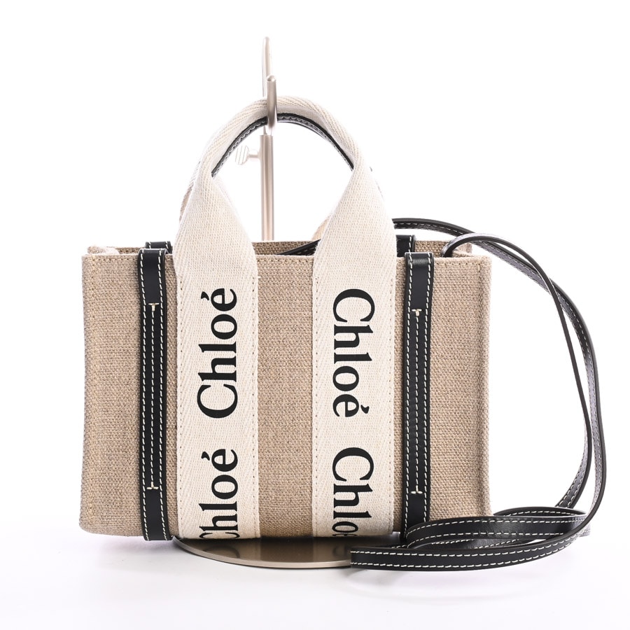 WOODYミニトート ベージュ / ネイビー ☆約W20xH14xD4cm