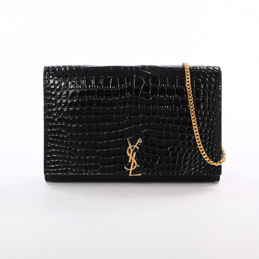 サンローラン クロコ型押し ショルダーバッグ グレー レザー サン