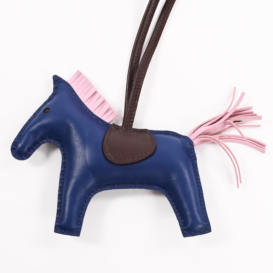 【美品】HERMES エルメス ロデオチャームMM ブルー エルメス ロデオチャームMM ブルーザンジバル×ローズテキサス