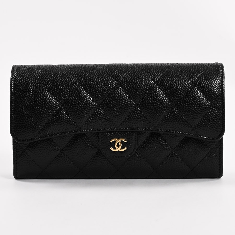 クラシックロングフラップウォレット ブラック 約W19xH10cm