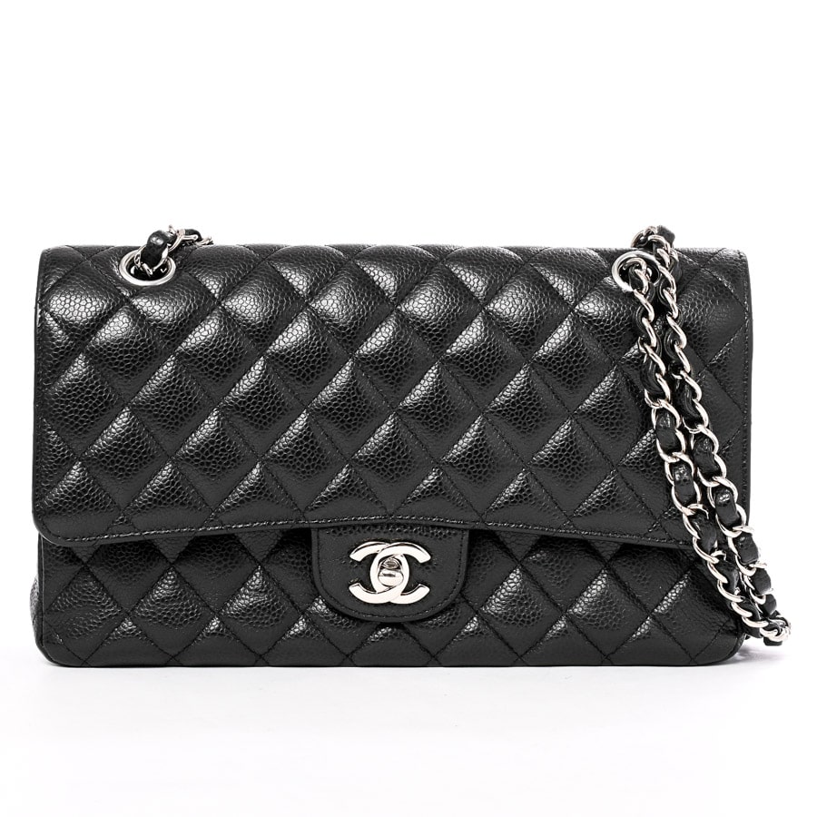 ダブルフラップチェーンショルダー ブラック 約W25.5xH15.5xD6.5cm