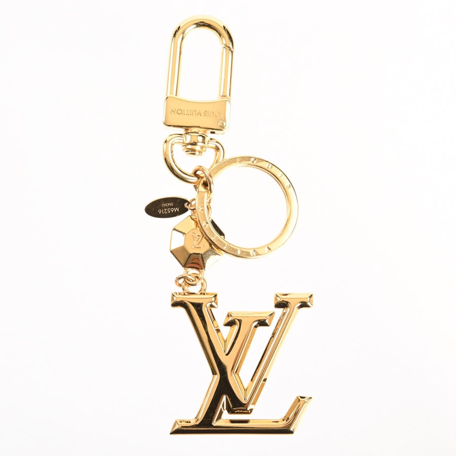キーホルダーLVファセット ゴールド 金具含む全長:約8cm チャーム:約W3.7x3.7cm