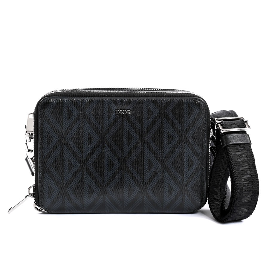 Christian Dior - 美品 クリスチャンディオール オブリーク エンブロイダリー キャンバス レザー ネイビー 紺 ショルダーストラップ 0285【中古】Christian Dior 美品 クリスチャンディオール オブリーク エンブロイダリー