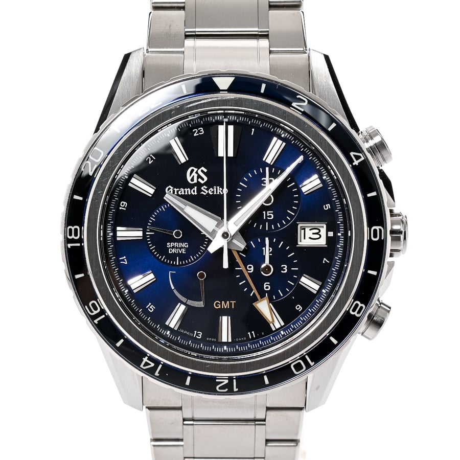 スプリングドライブ クロノグラフ GMT 15周年記念モデル ブルー / ベルトカラー：シルバー ケース:約45mm(実寸)/ブレスサイズ:約20cm