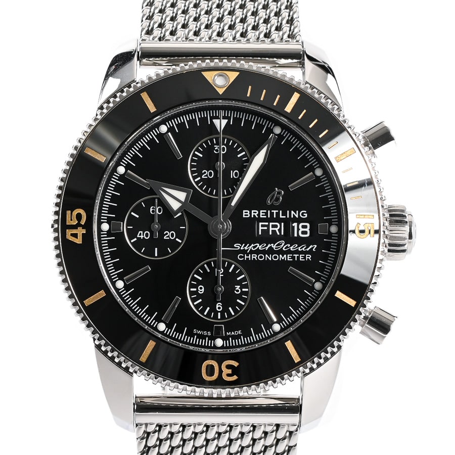 スーパーオーシャン ヘリテージクロノグラフ44 ブラック・シルバー / ベルトカラー：ステンレス ケース:約44mm/ブレスサイズ:約19cm