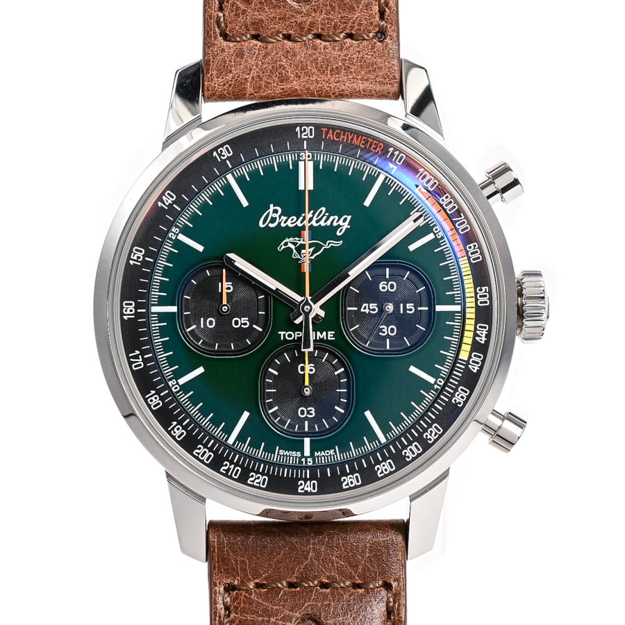 トップタイム フォード マスタング クラシックカーモデル グリーン / ベルトカラー：ブラウン ケース:約42mm