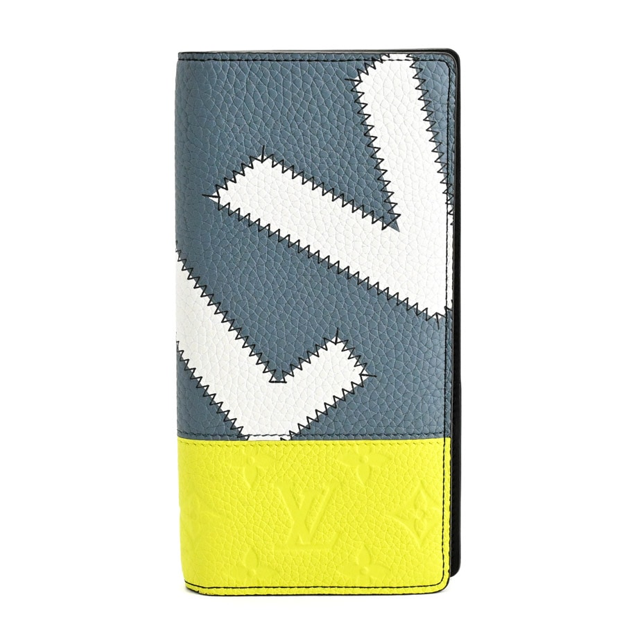 ポルトフォイユブラザ ブルーグレー / イエロー 約W10xH19cm(実寸)