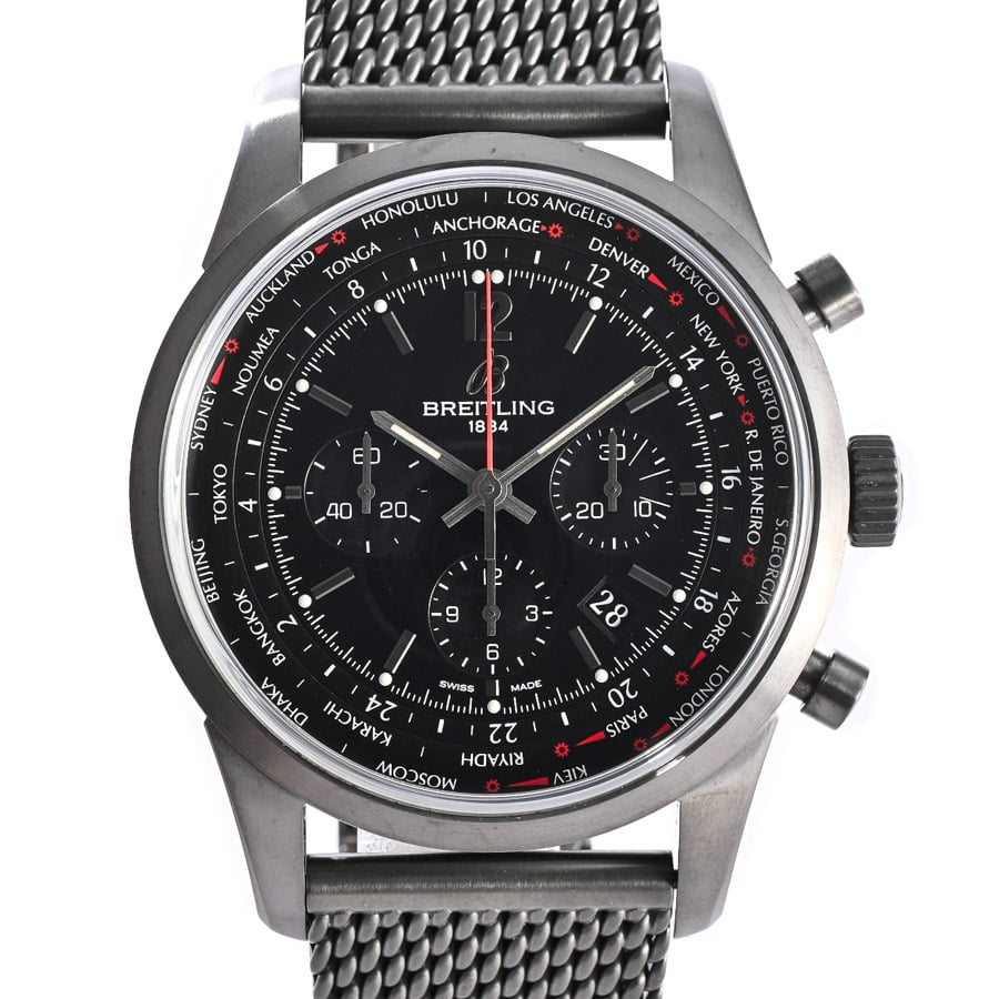 トランスオーシャン ユニタイム パイロット ブラック / ベルトカラー：ステンレス ケース:約46mm(実寸)/ブレスサイズ:約20.5cm