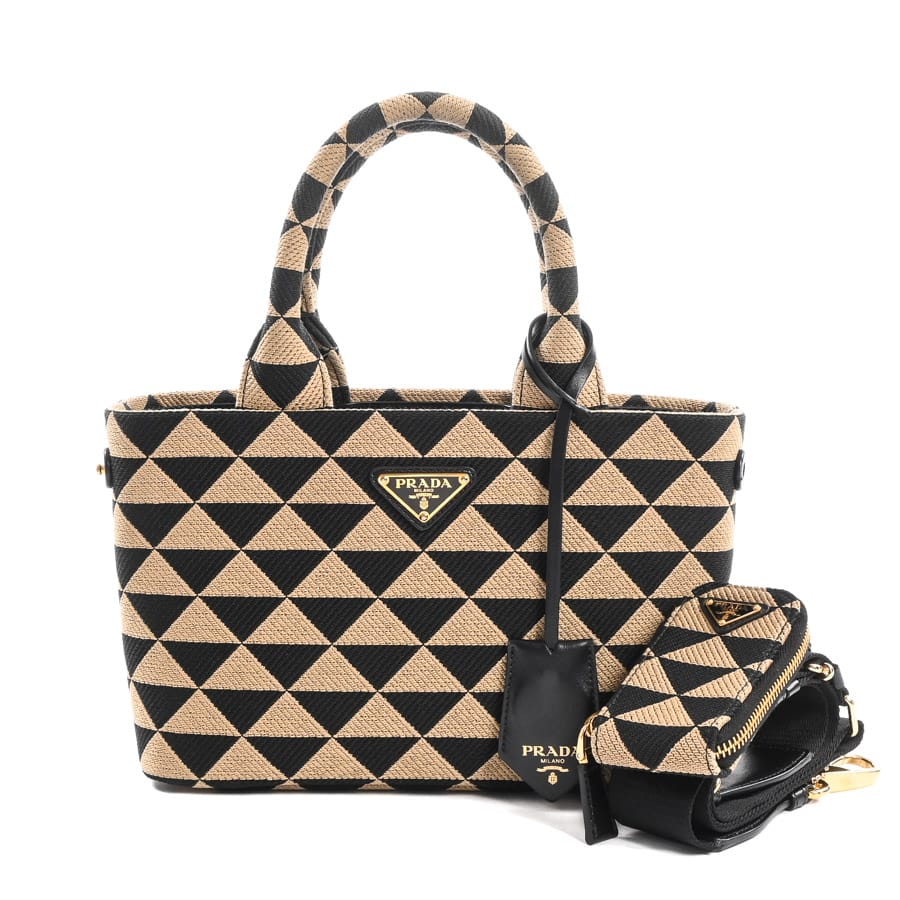 2WAYハンドバッグ ベージュ/ブラック 約W25xH16xD13cm(実寸)