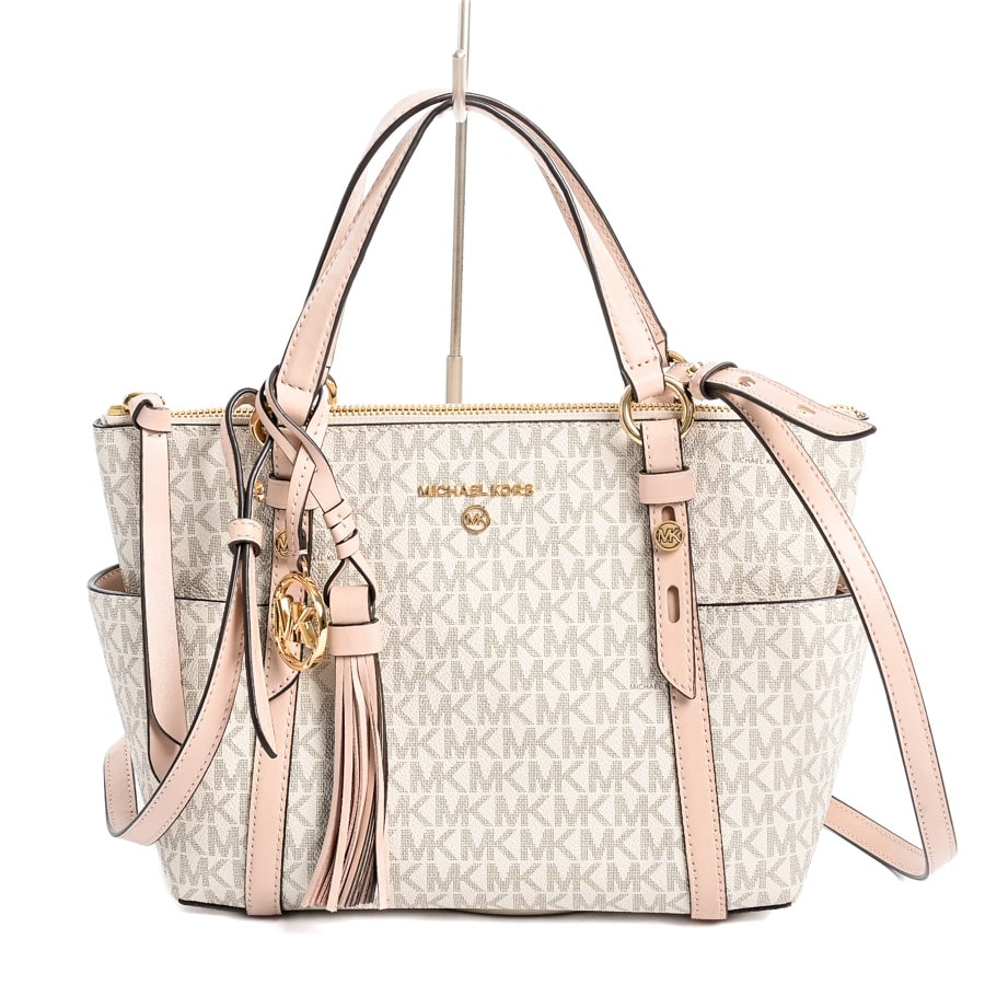 2WAYハンドバッグ ホワイト / ライトピンク 約W24xH19xD10.5cm(実寸)