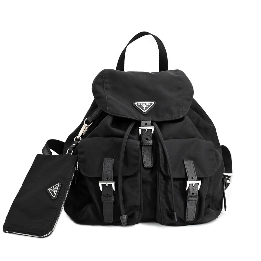ポーチ付きミディアムRe-Nylonバックパック ネロ W30xH32xD15cm