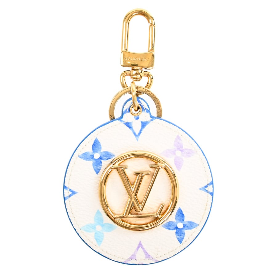 バッグチャームLVポケットミラー ホワイト / ブルー 金具含む全長:約13.5xチャーム:約W8xH8cm