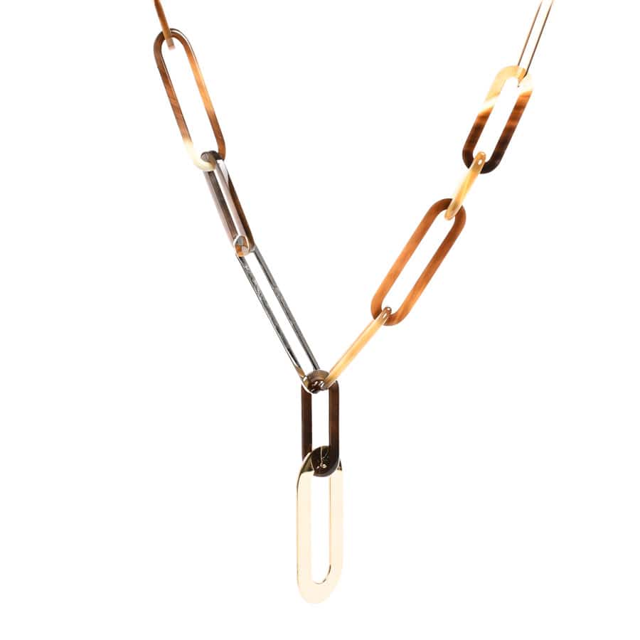 ホーンネックレス ブラウン 長さ:約70cm チャーム:約W33xH72mm