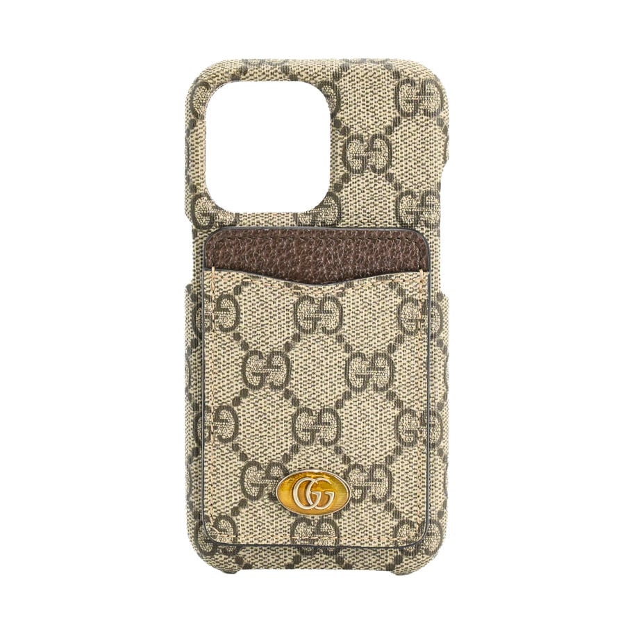 iPhone13Proケース ベージュ/ブラウン 約W8xH15cm(実寸)