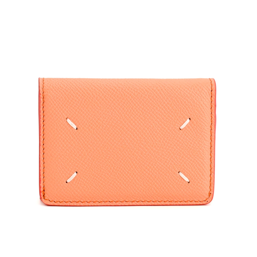 4ステッチコンパクトウォレット サーモンピンク 約W9.5xH7cm(実寸)
