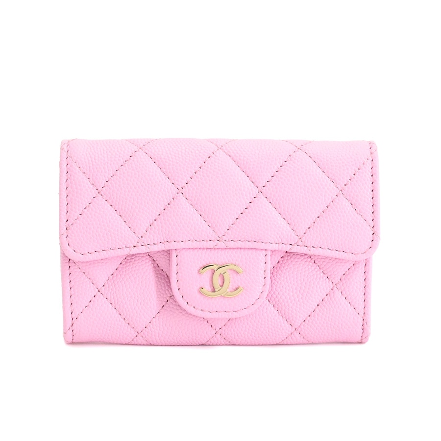 クラシックフラップカードケース ピンク 約W11xH7.5cm(実寸)