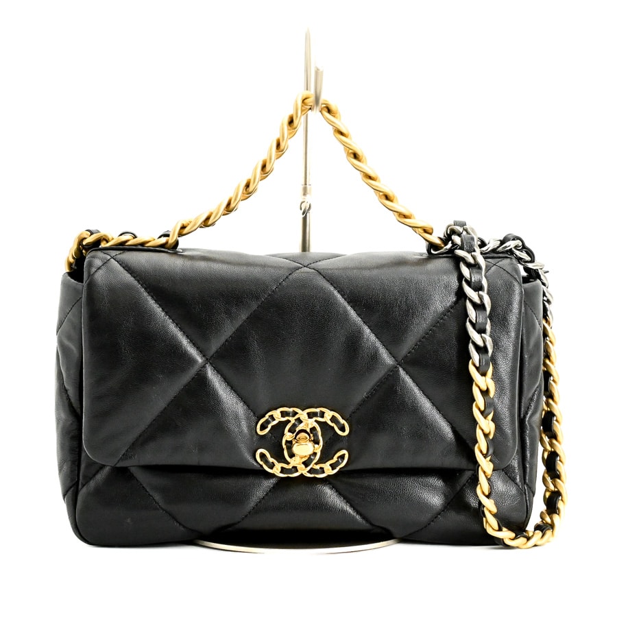 CHANEL19チェーンショルダーバッグ ブラック 約W25xH15.5xD7.5cm(実寸)