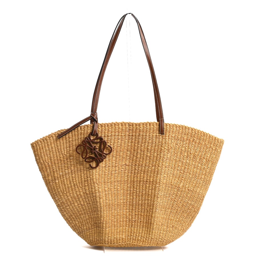 シェルバスケットバッグ ブラウン 約W(上部)50/(下部)20xH31xD13cm(実寸)