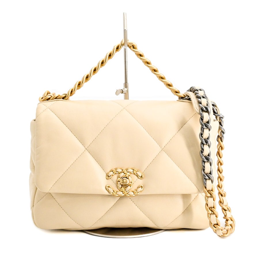 CHANEL19ハンドバッグ ベージュ 約W25xH16xD8cm(実寸)