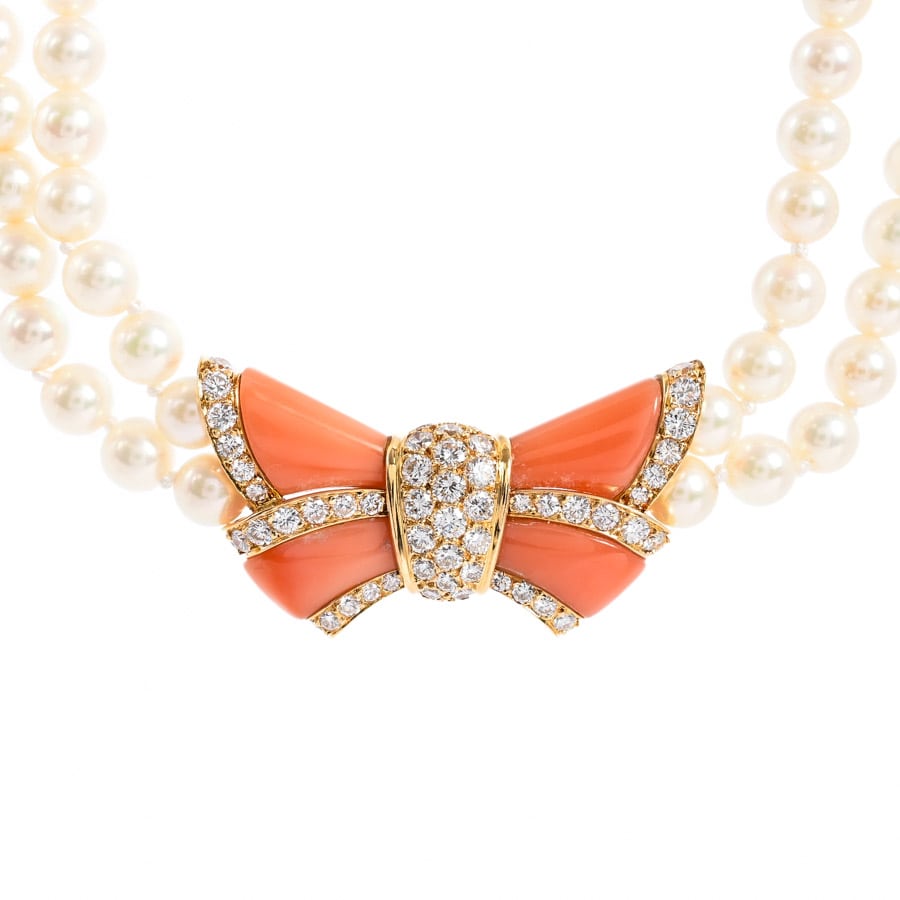 【中古A品】  ヴァンクリーフアーペル サンゴ ネックレス   K18イエローゴールド 銀座