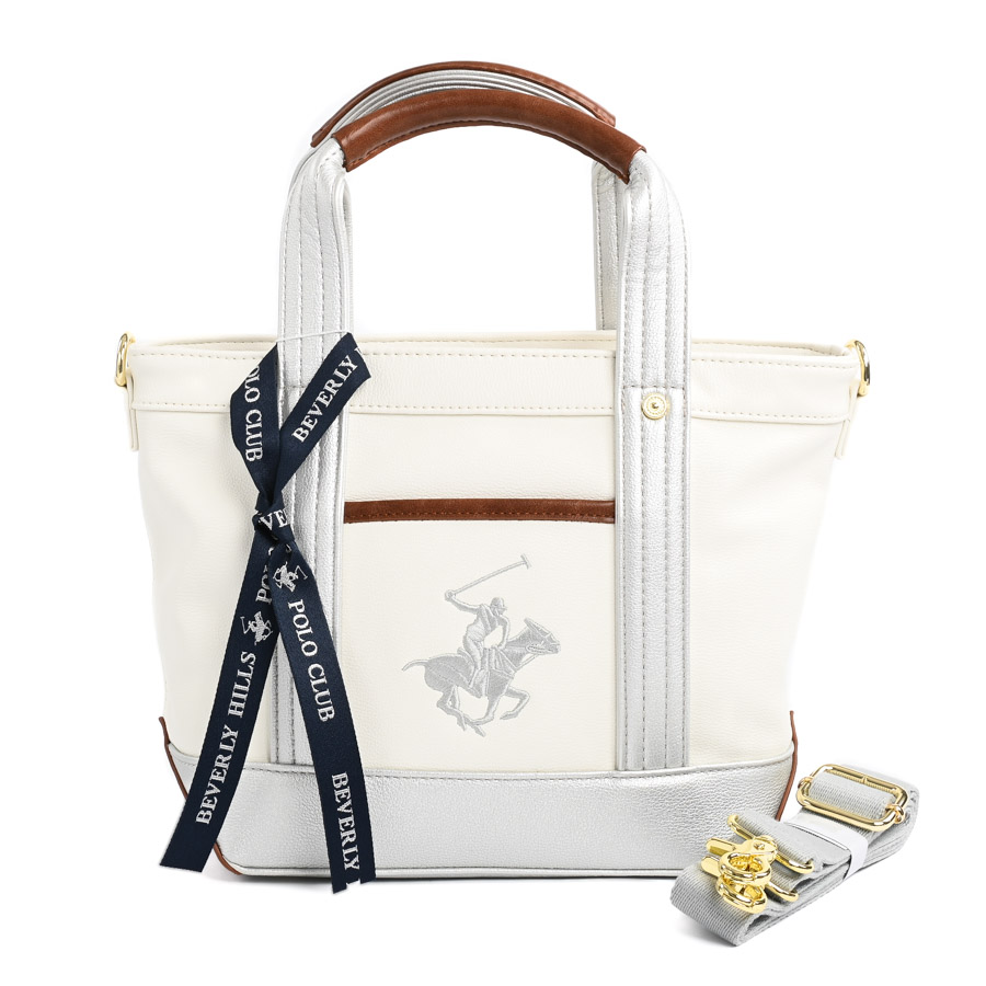 2WAYバッグ アイボリー / シルバー/ブラウン 約W(上部)32 / (底部)21xH21.5xD13cm(実寸)