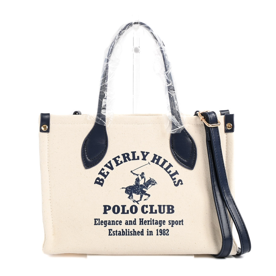 ロゴプリント2WAYバッグ アイボリー / ネイビー 約W27xH19.5xD13cm(実寸)