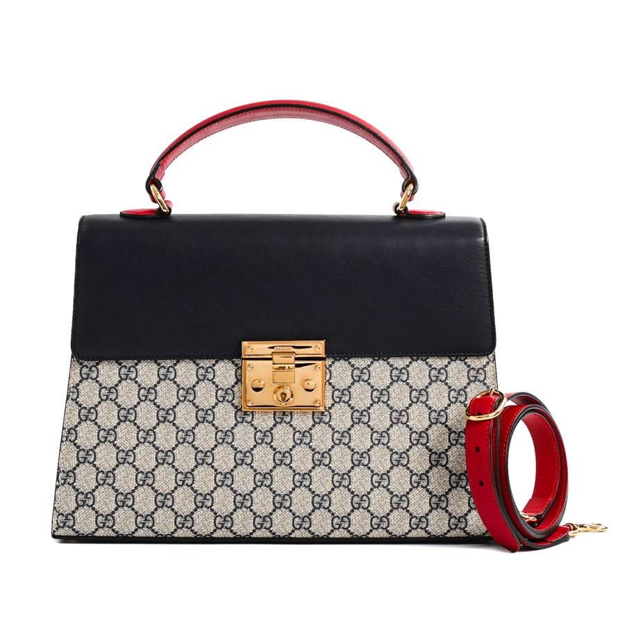 パドロック2WAYハンドバッグ ネイビー / レッド 約W下35/上30.5xH25xD10.5cm