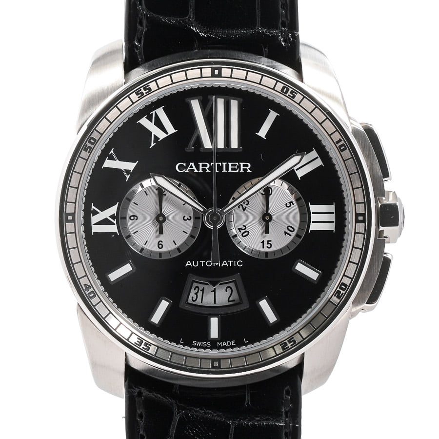 カリブル ドゥ カルティエ クロノグラフ ブラック/シルバー ケース:約44mm(実寸)