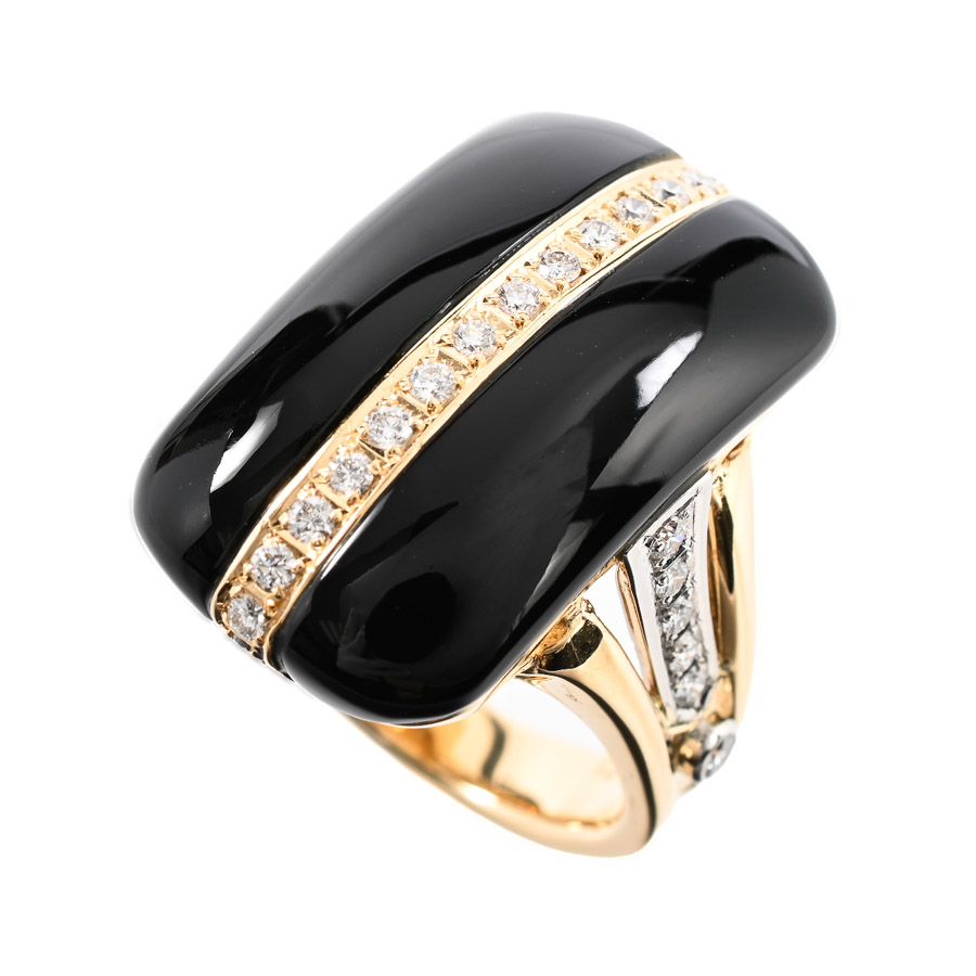 【中古A品】  石川暢子 オニキス リング   プラチナ900/K18イエローゴールド(Pt900/K18YG) 元町本店